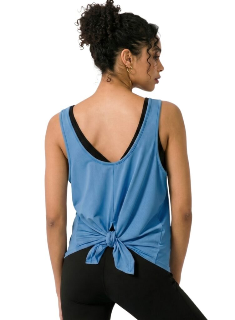 BreezyBack Tie back Tank Top-Blue — THUGFIT Activewear UAE
