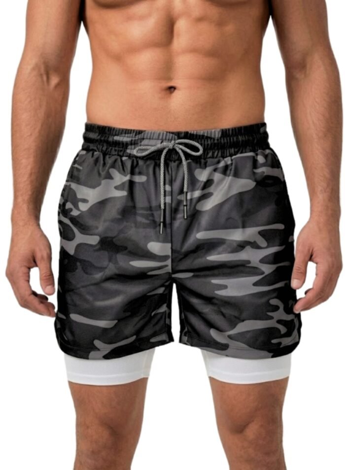 SprintHint 2-in-1 Black Camo Shorts-Black White — THUGFIT Activewear UAE