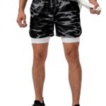 SprintHint 2-in-1 Black Camo Shorts-Black White — THUGFIT Activewear UAE