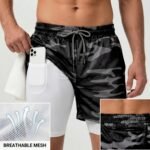 SprintHint 2-in-1 Black Camo Shorts-Black White — THUGFIT Activewear UAE