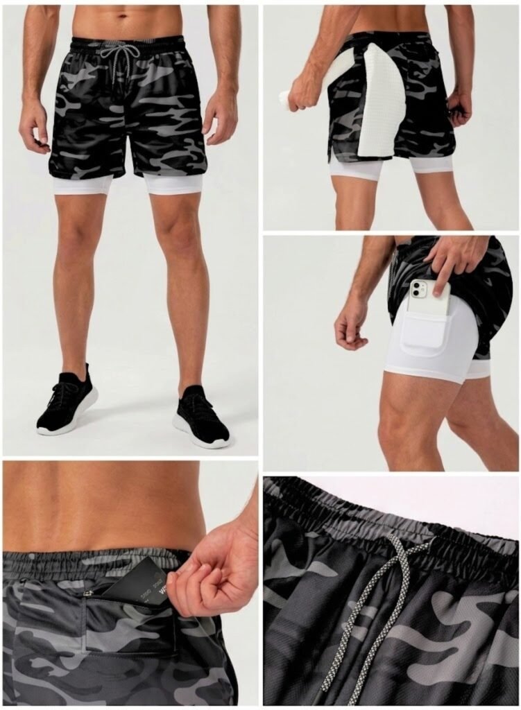 SprintHint 2-in-1 Black Camo Shorts-Black White — THUGFIT Activewear UAE