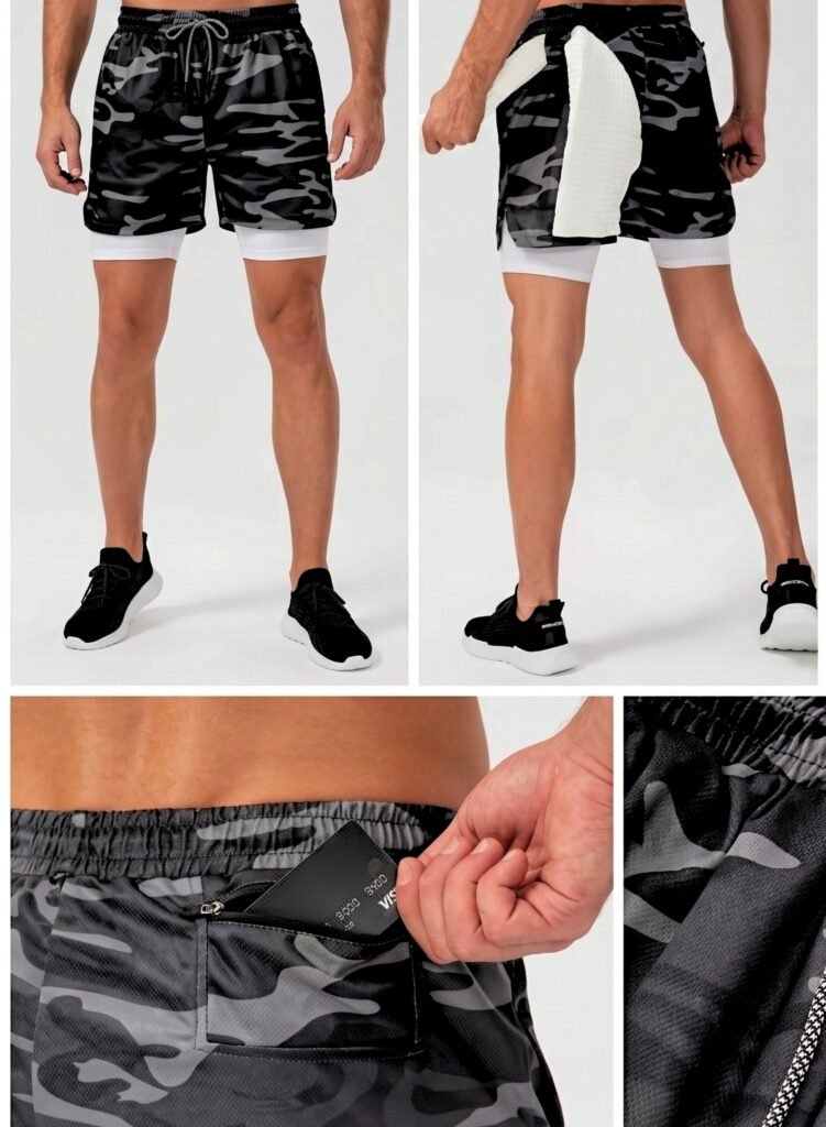 SprintHint 2-in-1 Black Camo Shorts-Black White — THUGFIT Activewear UAE
