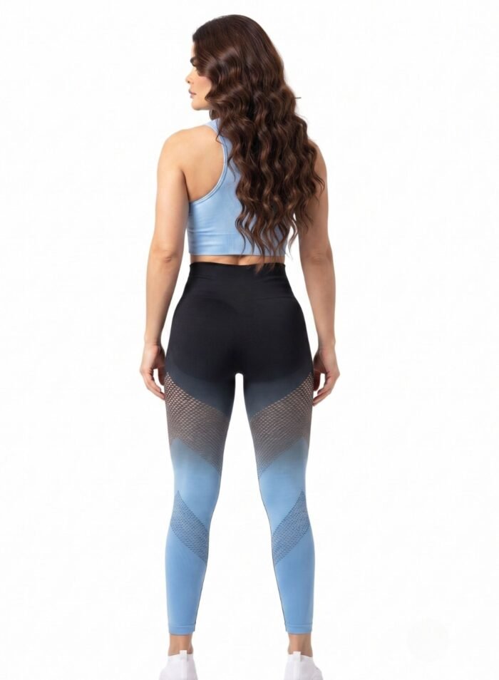 Alternative view of OmbreFlex Hollow Out Gradient Leggings-Black Blue