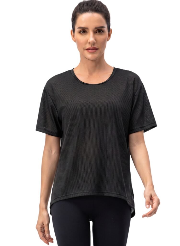 Loose Short Sleeve Mesh Crop Top-Black — THUGFIT Activewear UAE