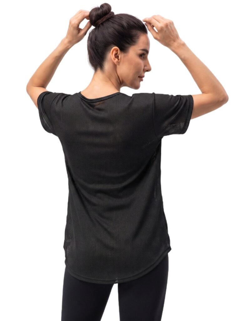 Loose Short Sleeve Mesh Crop Top-Black — THUGFIT Activewear UAE