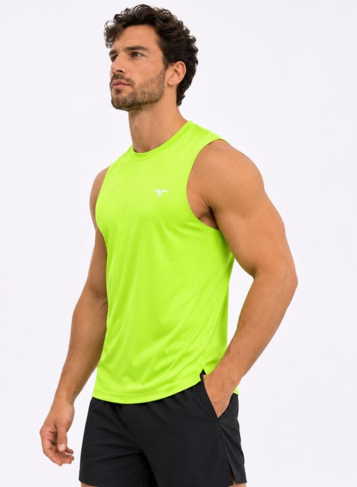 LiftRift Sleeveless Mens T-Shirt-Fluorescent Green - Image 3