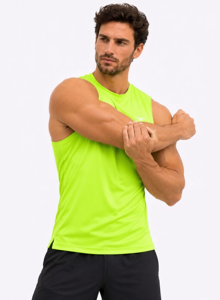 LiftRift Sleeveless Mens T-Shirt-Fluorescent Green - Image 4