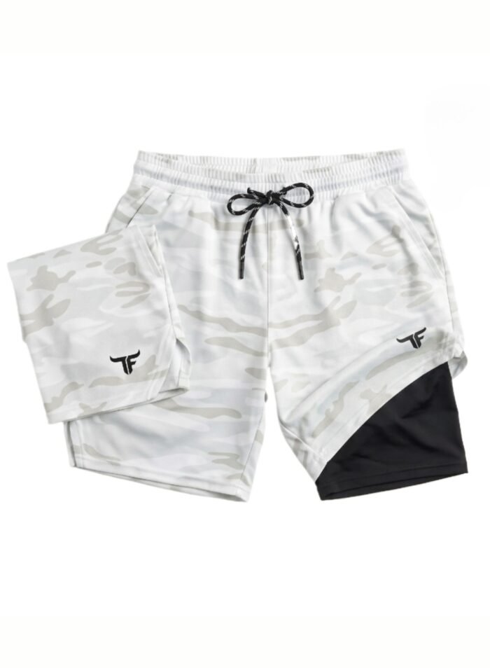 SprintHint 2-in-1 White Camo Shorts-CamoWhite — THUGFIT Activewear UAE
