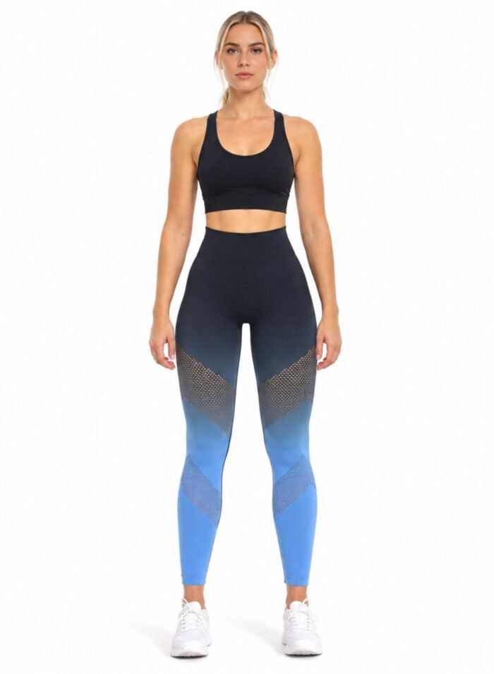 OmbreFlex Hollow Out Gradient Leggings-Black Blue