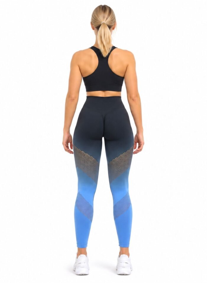 Alternative view of OmbreFlex Hollow Out Gradient Leggings-Black Blue