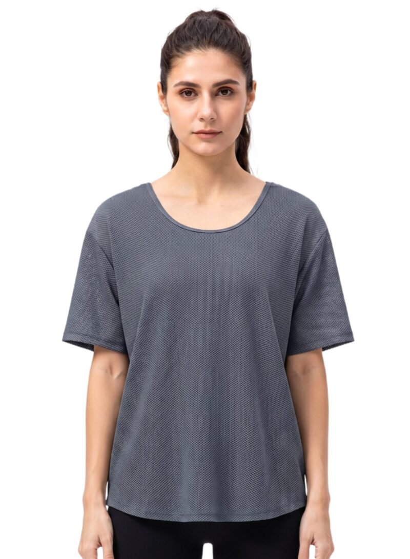 Loose Short Sleeve Mesh Crop Top-Gray