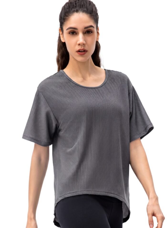 Loose Short Sleeve Mesh Crop Top-Gray — THUGFIT Activewear UAE