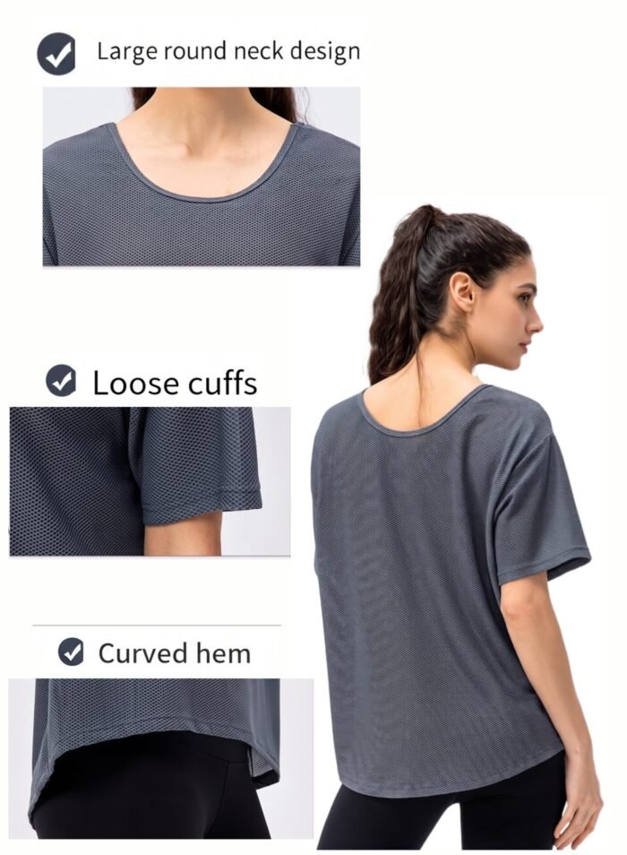Loose Short Sleeve Mesh Crop Top-Gray — THUGFIT Activewear UAE